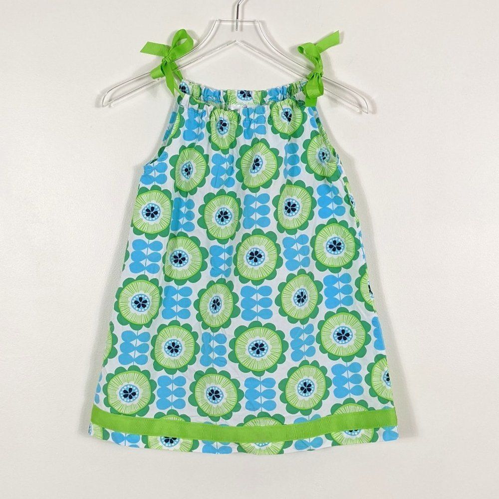 Hanna Andersson Mod Floral Sun Dress Green and Blue Girls 4